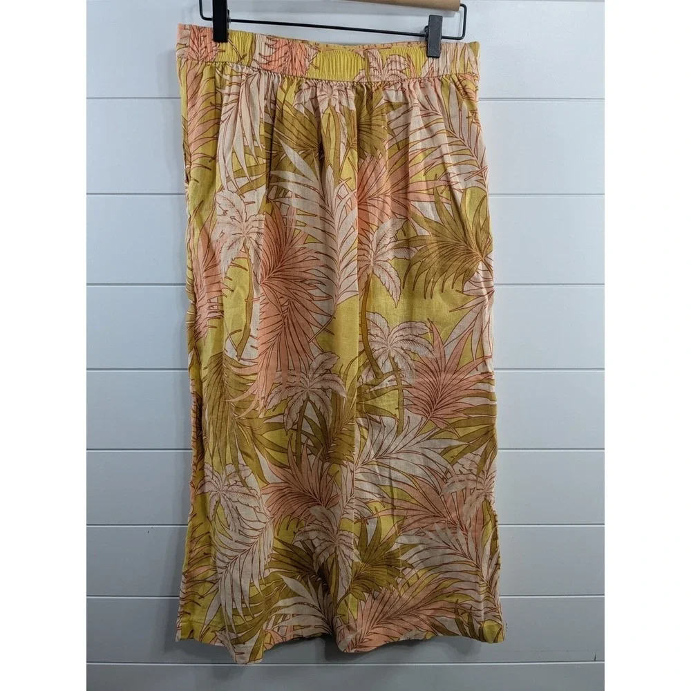 Tahari Womens 100%‎ Linen Flax Floral Midi Wrap Skirt sz M Multicolor Tropical